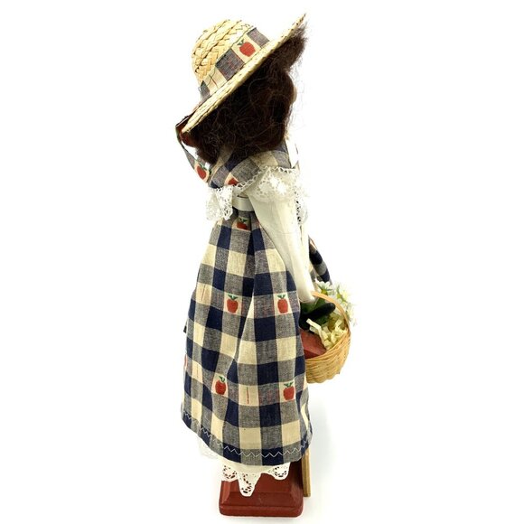 Vintage Wooden Teacher Doll w/ Chalkboard, Basket Outfit, Straw Hat & Glass 1994 - Picture 5 of 12